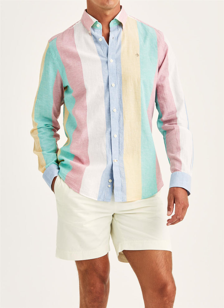 Happy Classic Fit Linen Stripe-Shirt Pink