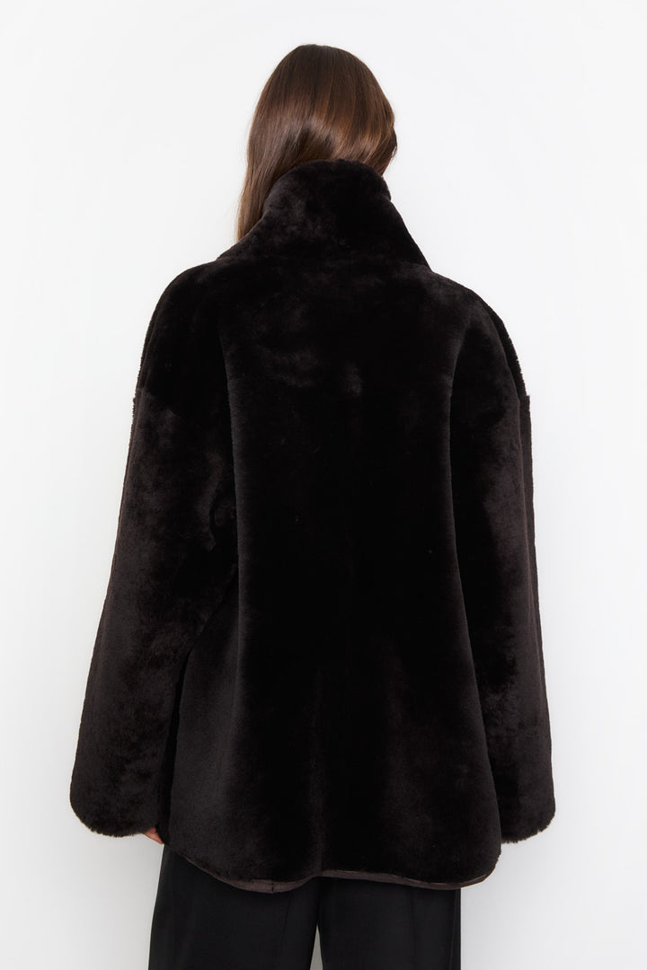 Melli Shearling Jacket- Dark Brown Suede