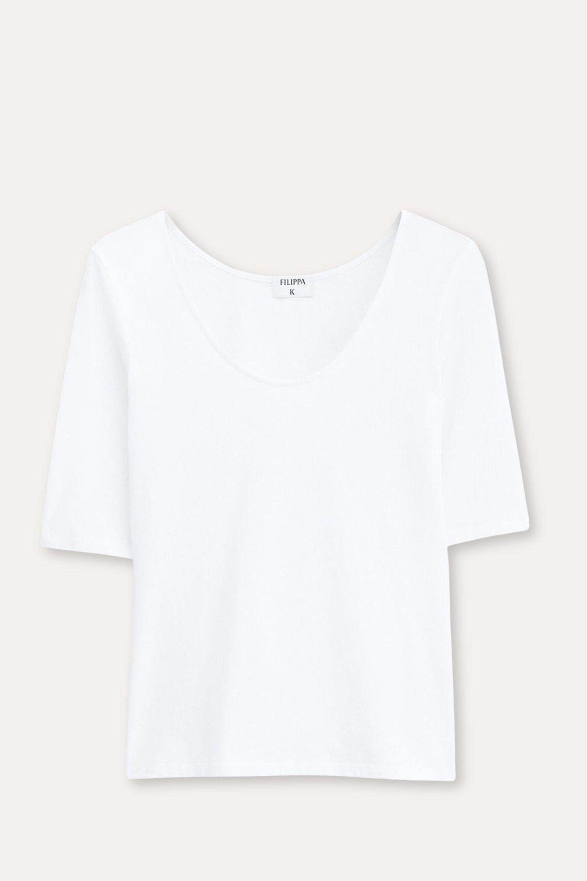 Cotton Stretch Scoop Neck Top- White