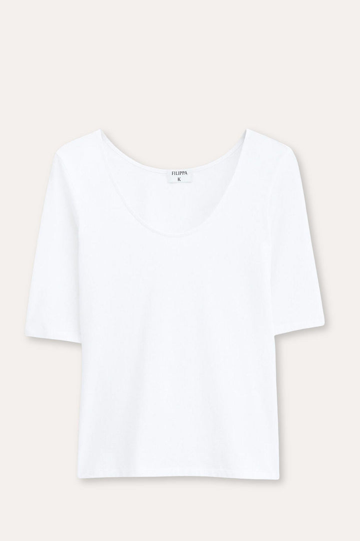 Cotton Stretch Scoop Neck Top- White