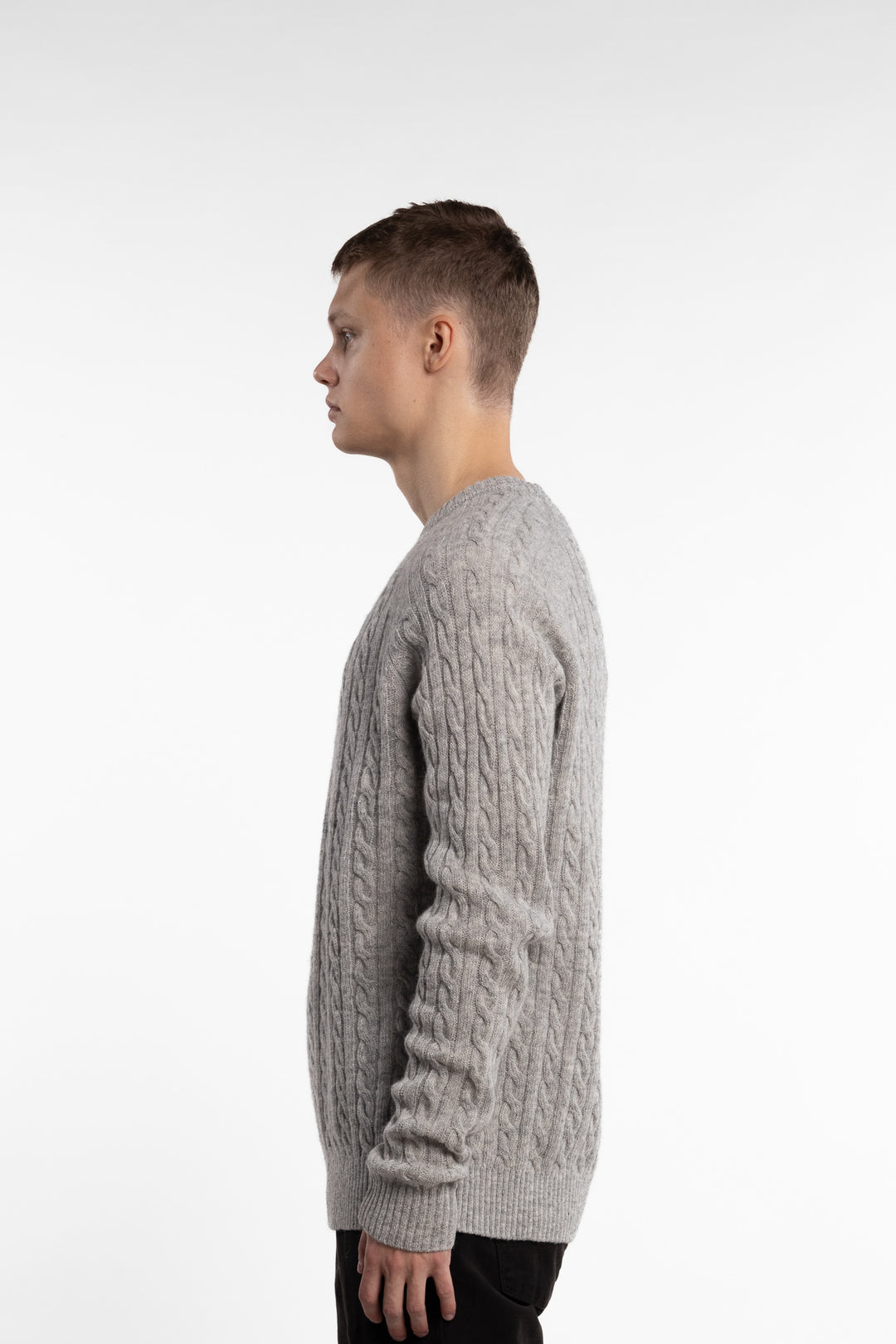 Lambswool Raglan Cable O-Neck Mid Grey