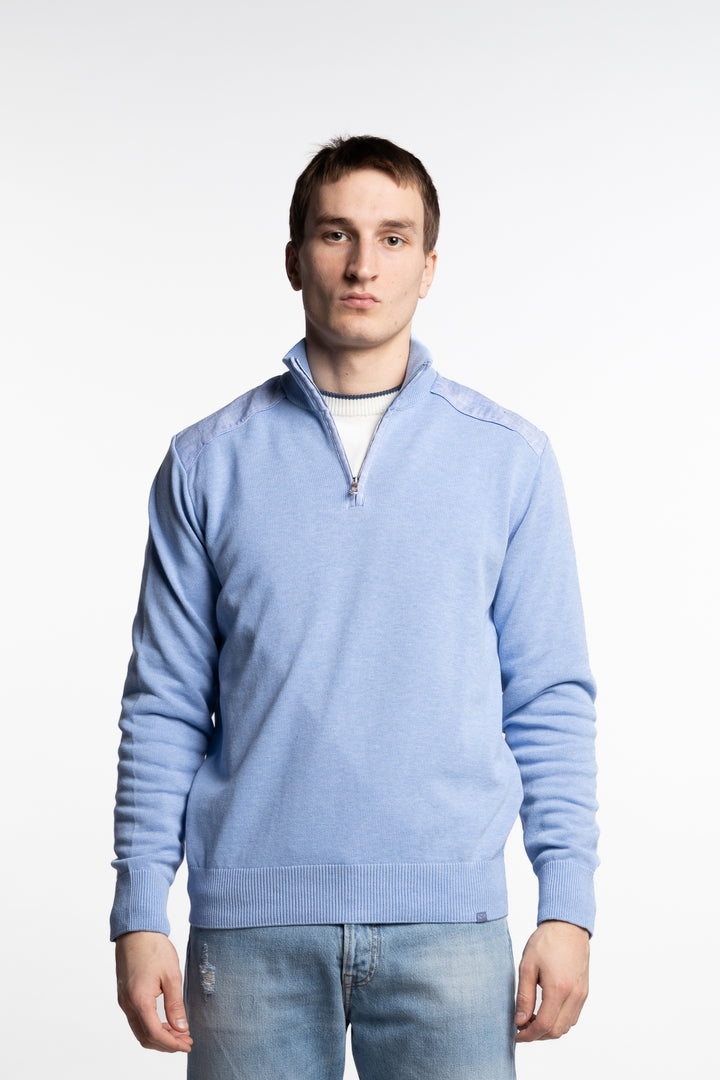 Fresco Cotton Half-Zip Light Blue