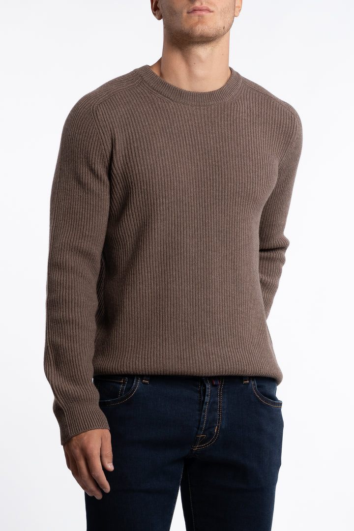 Fisherman´s Rib Virgin Wool Crew Neck Brown
