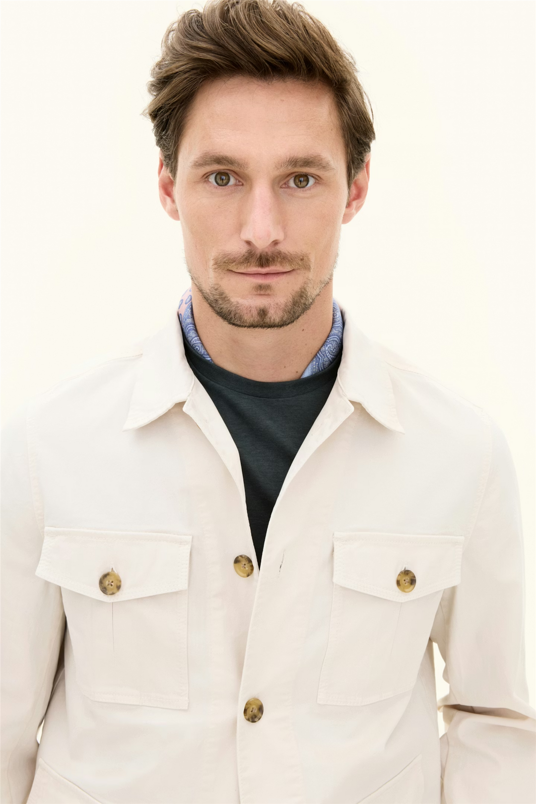Regular Fit Safari Overshirt Bomullstwill Creme White