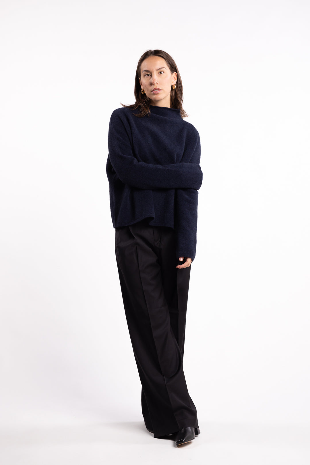 Mika Yak Funnelneck Sweater- Navy