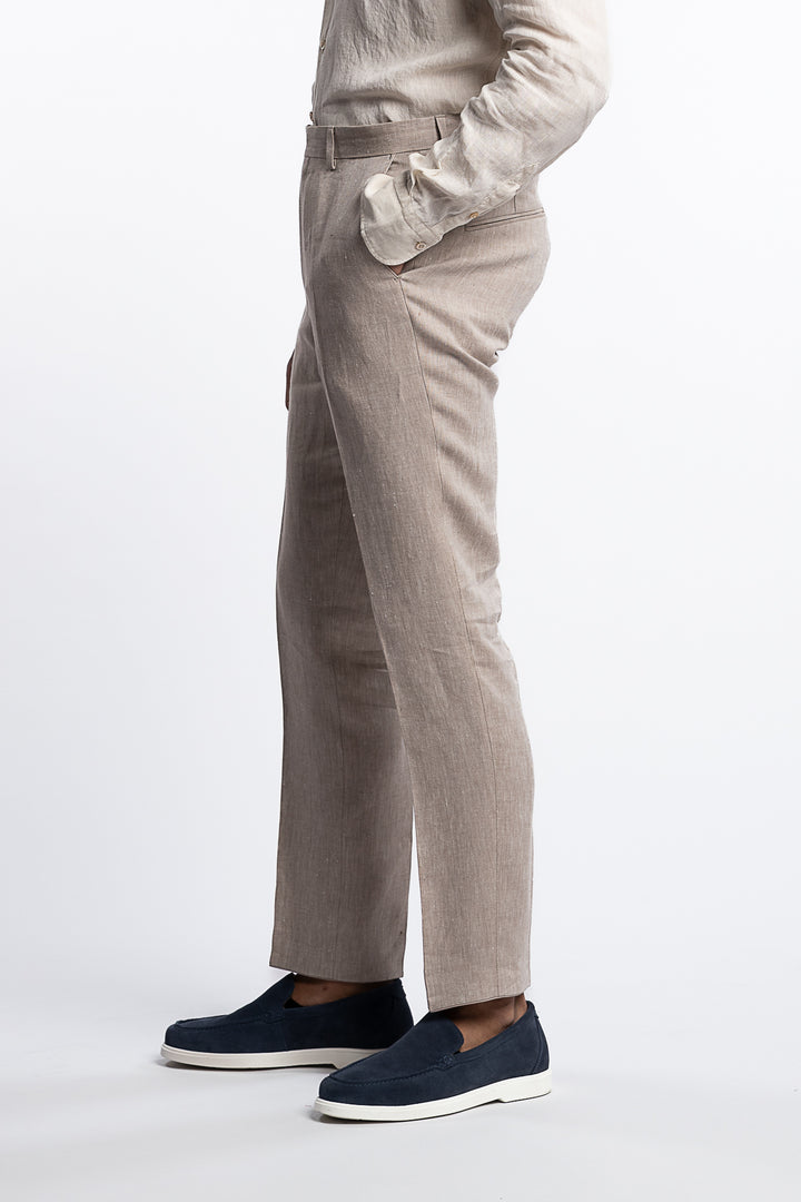 Denz Slim Fit Linen Trousers Trench Beige