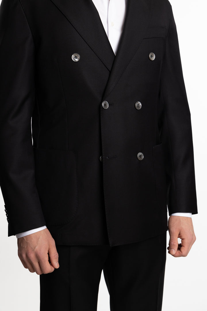 Vicenza Regular Fit Double Breasted Wool Blazer Black