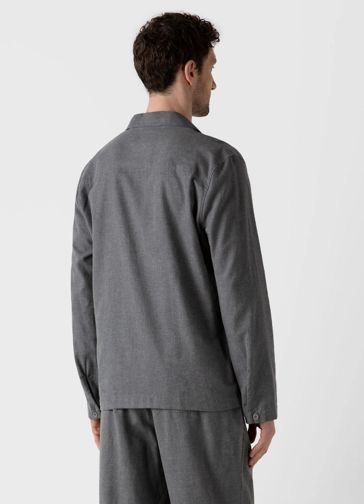 Cotton Flannel Pyjama Shirt Mid Grey Melange