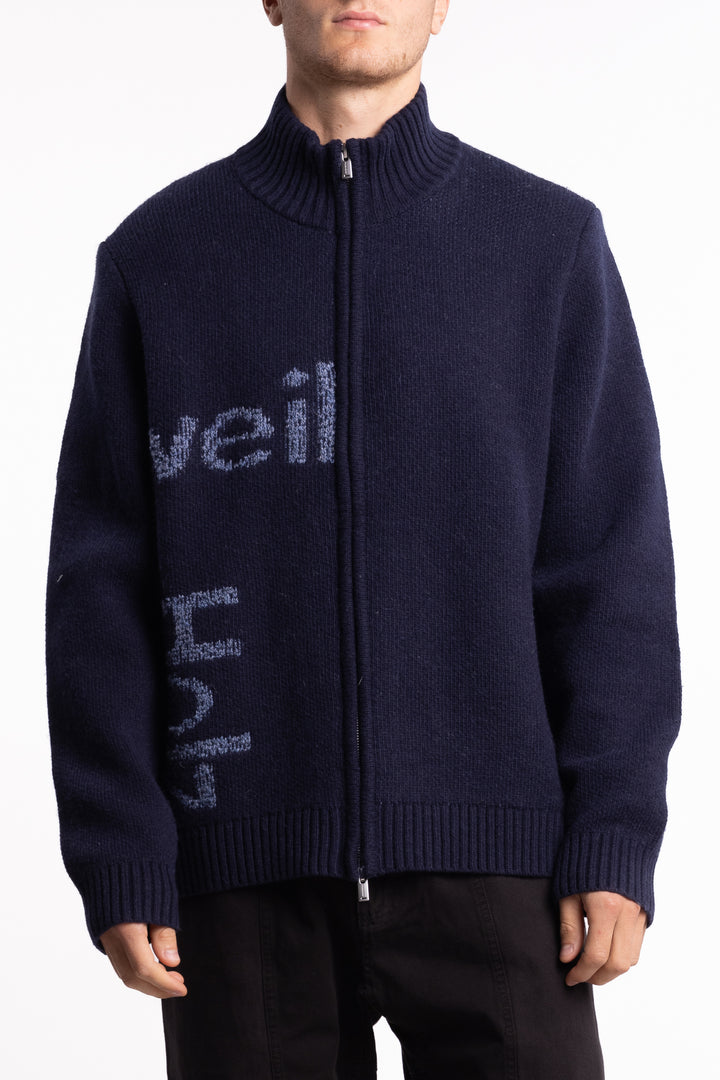 Haza Logo Zip Cardigan Blue Mix