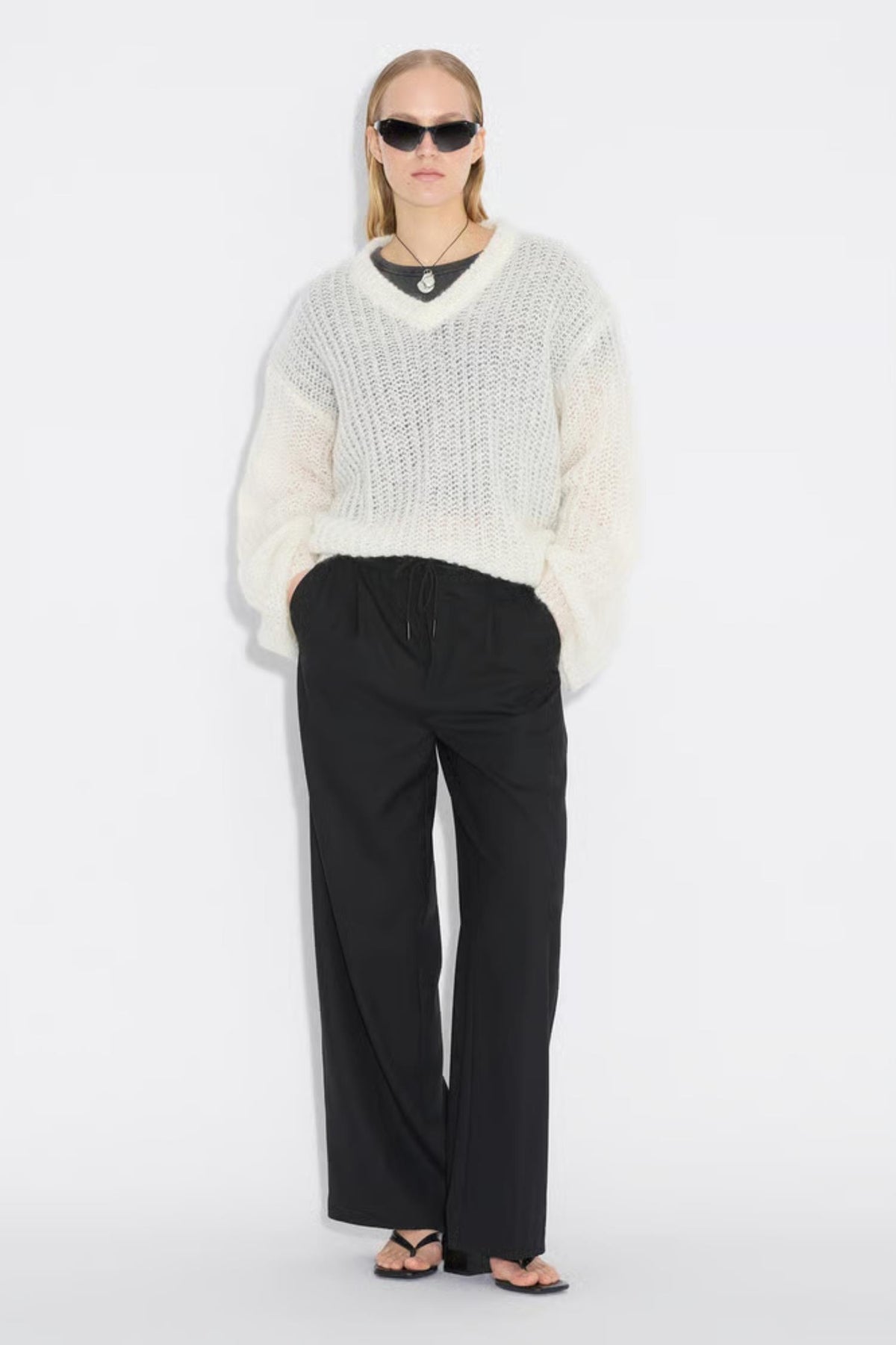Boxy Mohair V Neck - Ecru