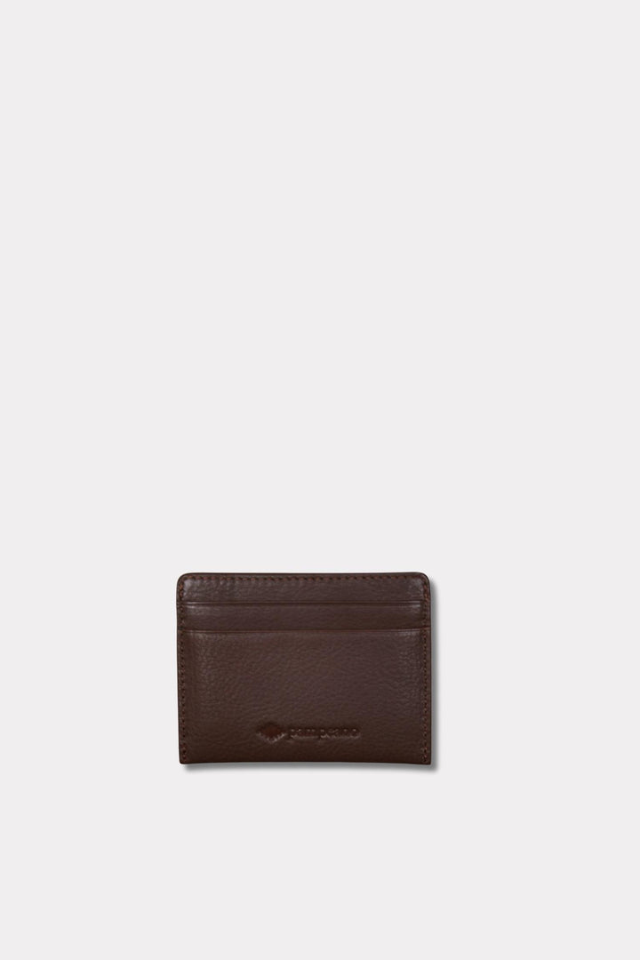 Rombo Card Slip - Brown Leather With Cream Stitching