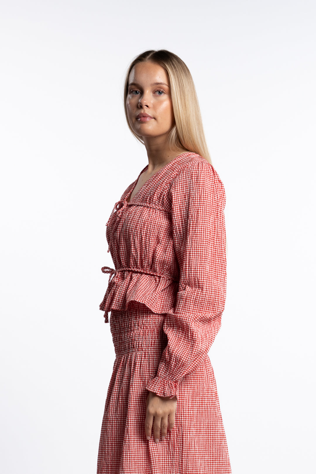 Indiana string blouse- Poppy Red Checked