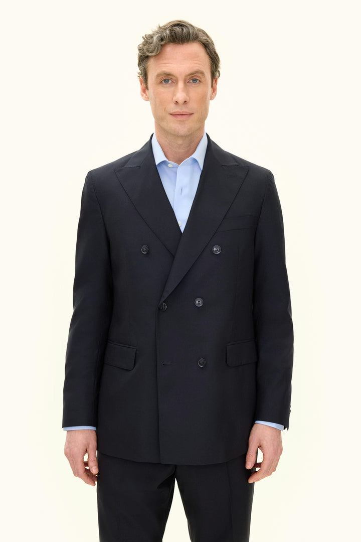 Farris Regular Fit Double Breasted Wool Blazer Dark Navy