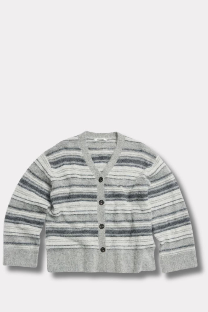Fluffy Stripe Cardigan - Grey Stripe