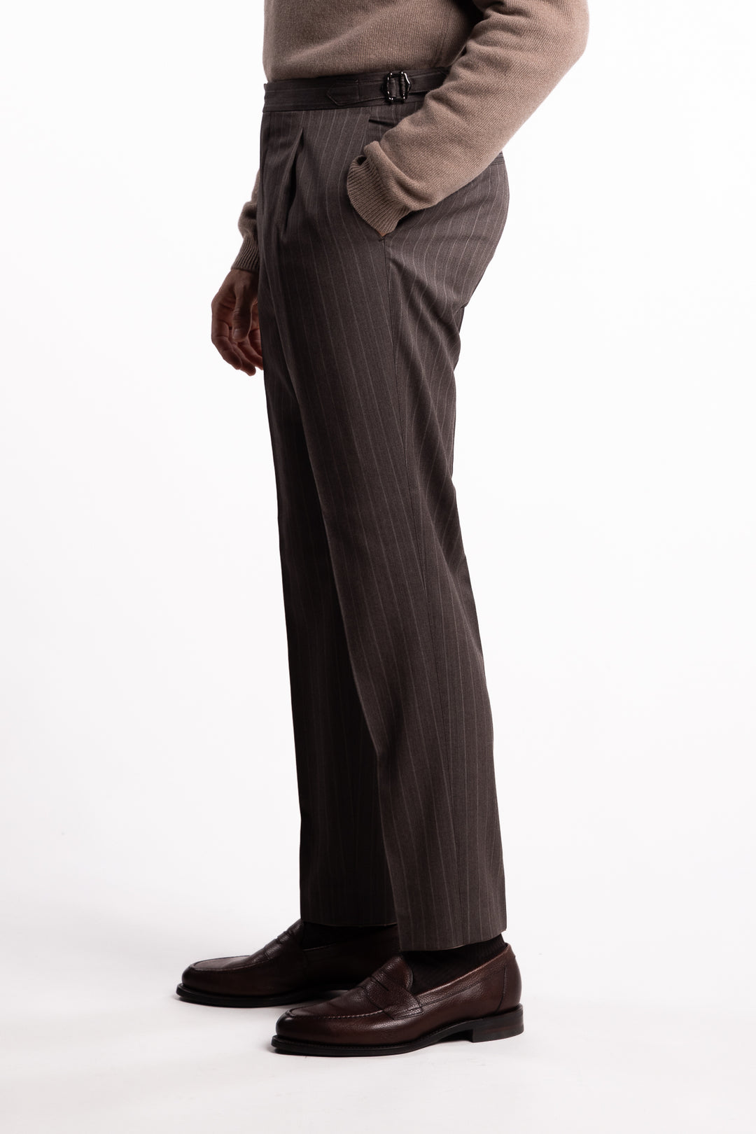 Prato Wool Trousers Brown Pinstripe