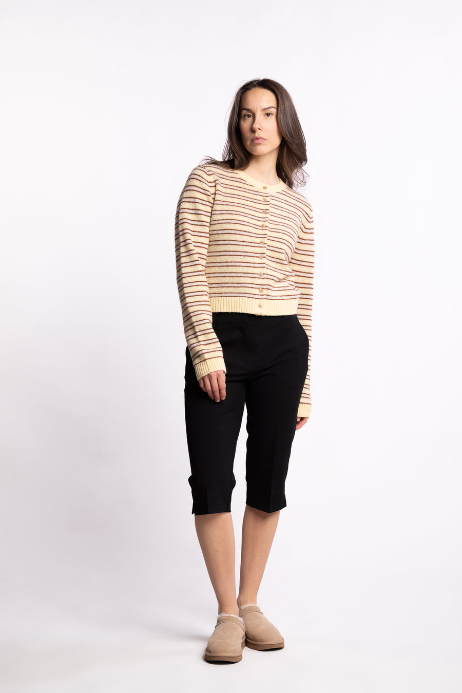 Stripe Wool Cardigan- Lt Yellow Stripe