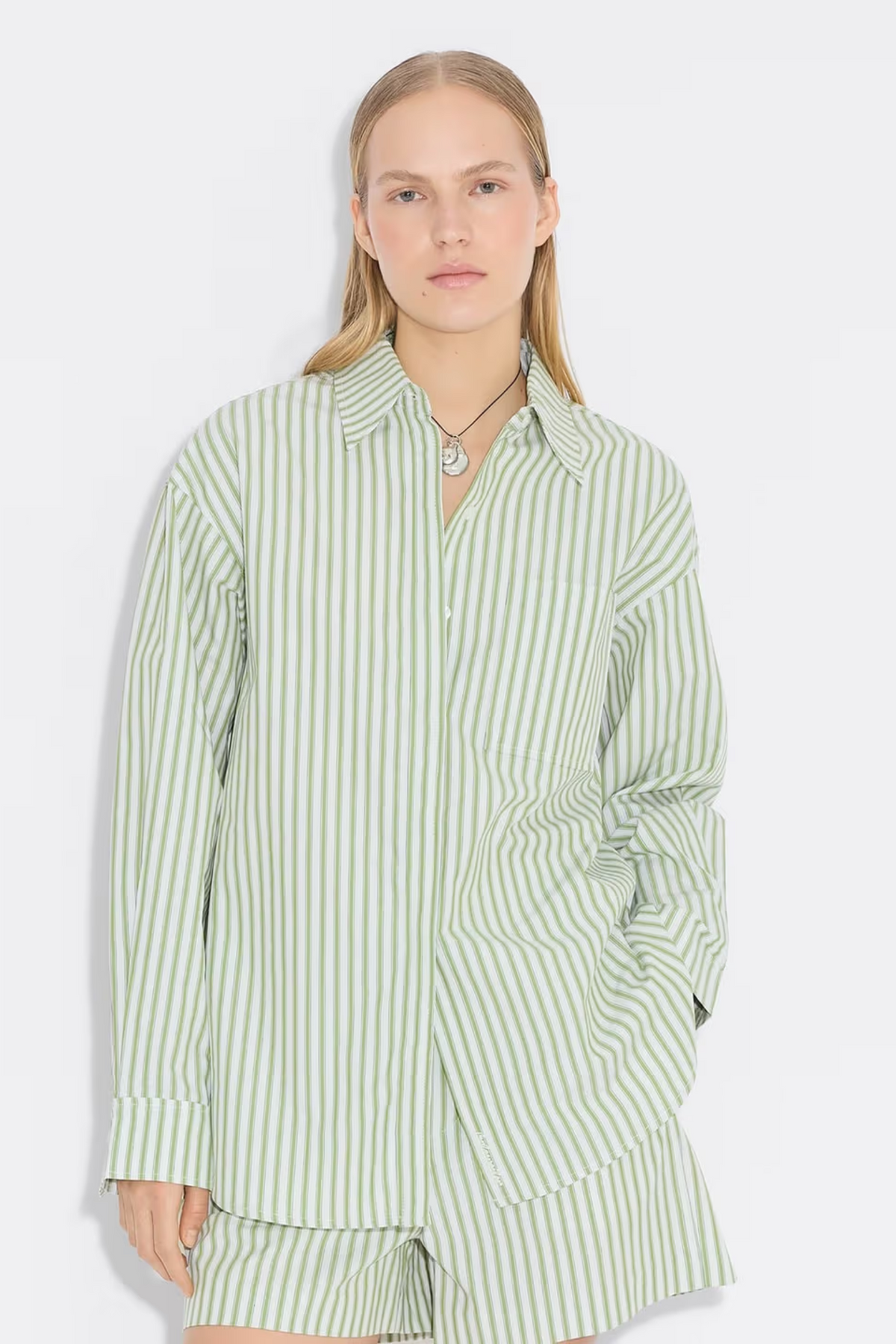 Loose stripe Shirt - Green
