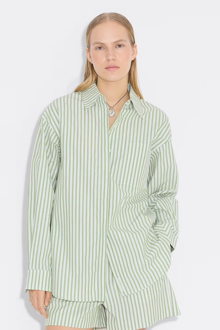 Loose stripe Shirt - Green