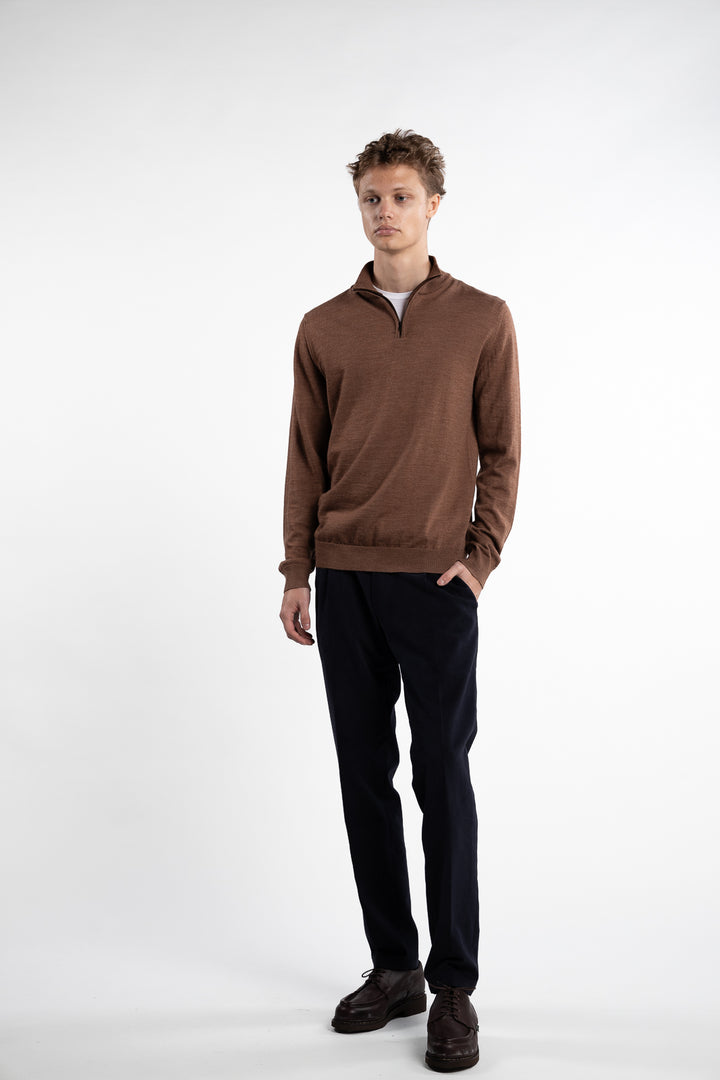 Extrafine Merino Sweater Half Zip Brown