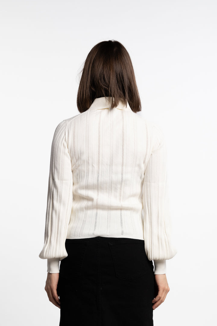 Braid Knit Cardigan- Pearl White