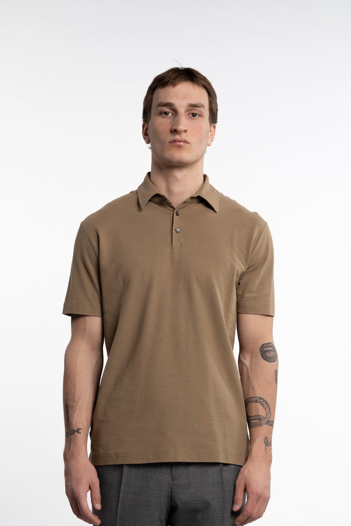 Ice Cotton Short Sleeve Polo Shirt Beige