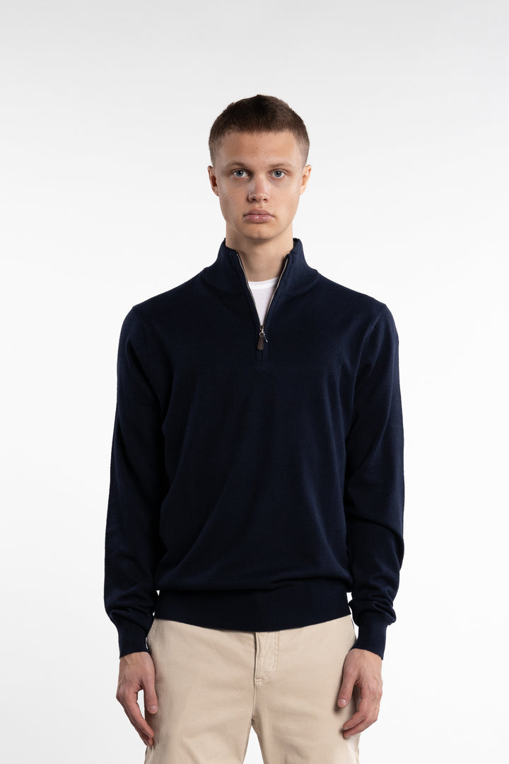 Knitted Wool Cashmere Half-Zip Blue