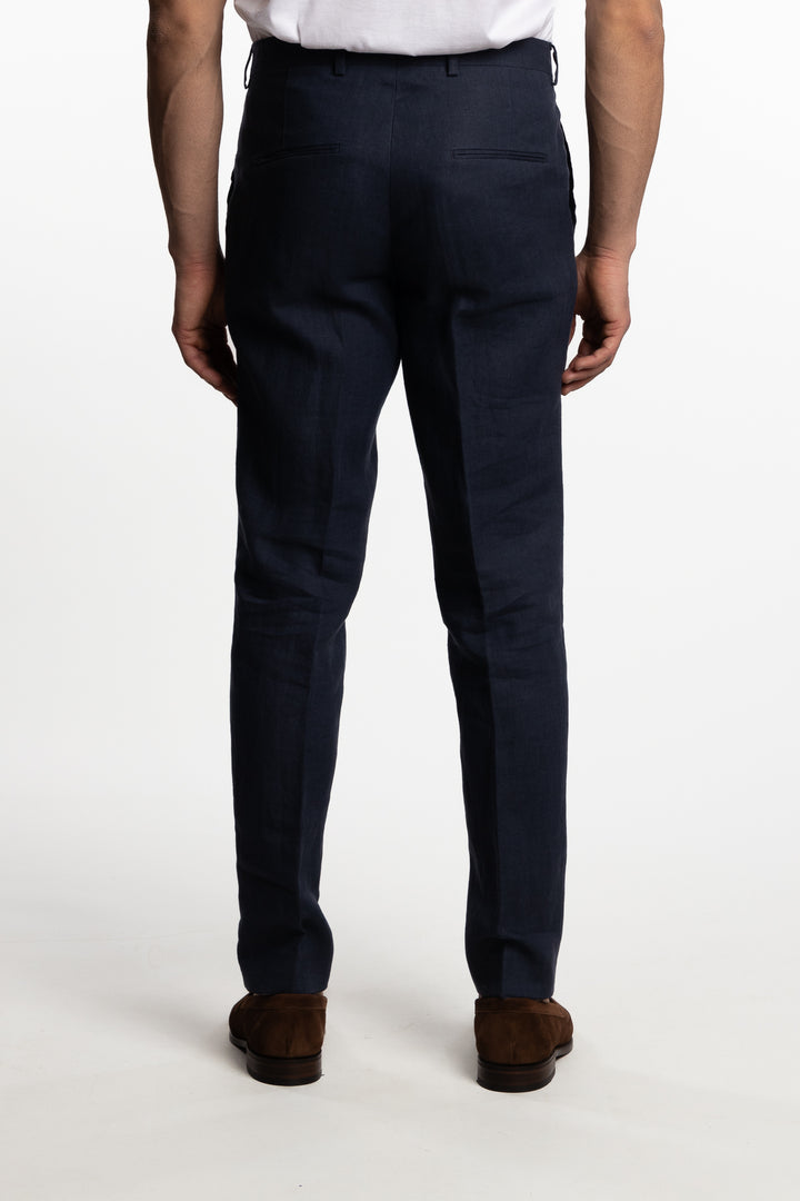 Denz Slim Fit Linen Trousers Navy