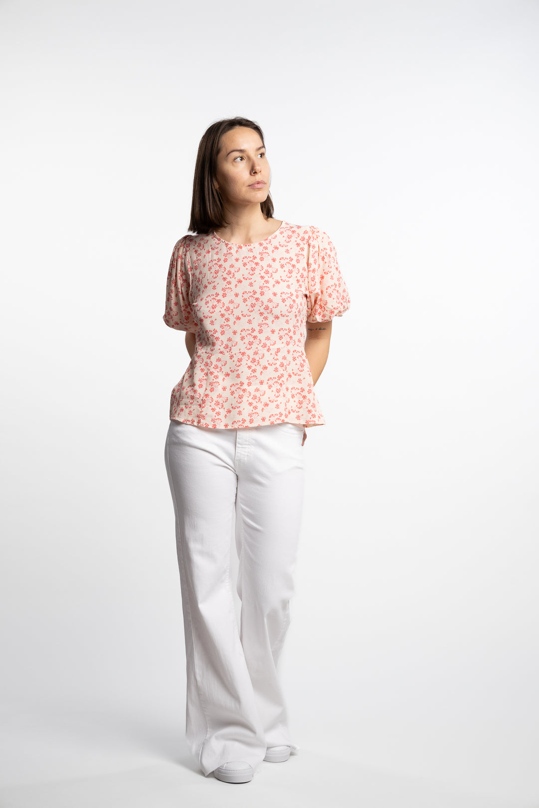 Athilda Blouse- Cream Pink Flower