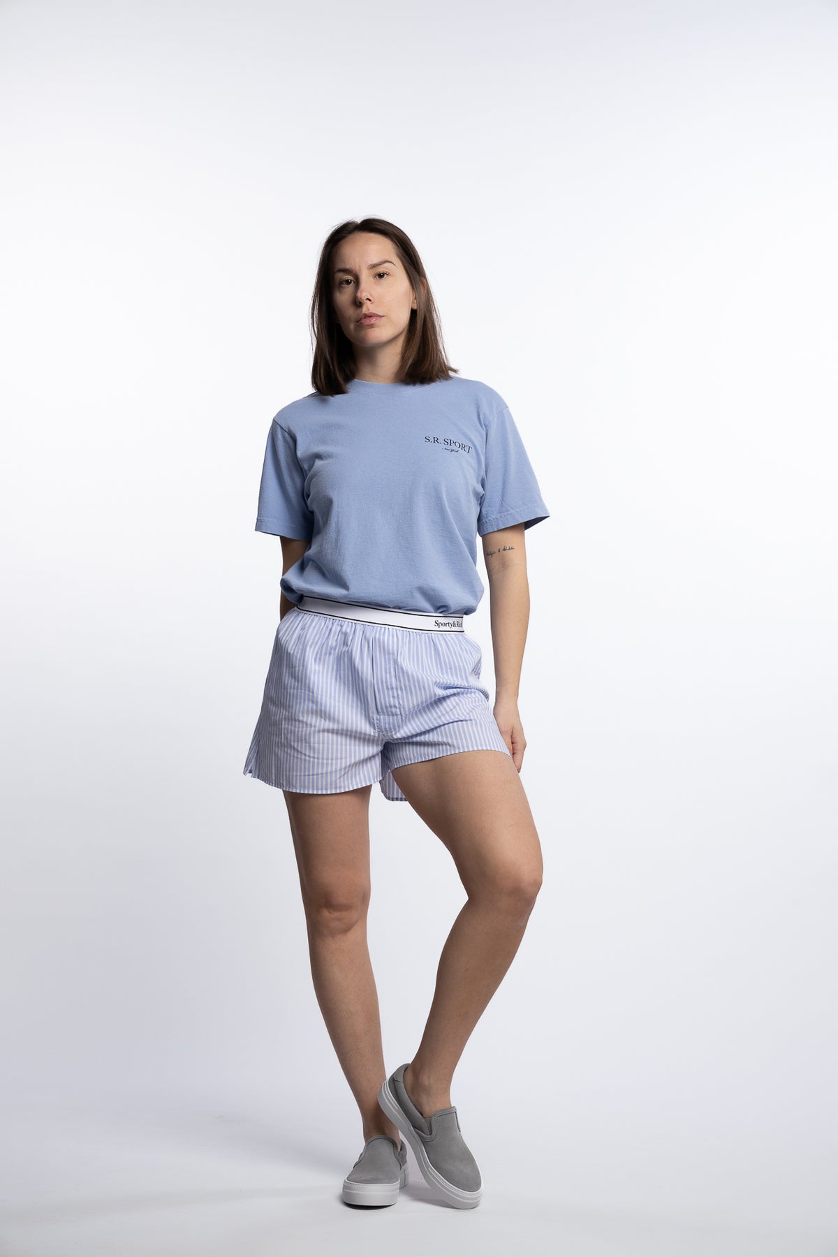 Serif Logo Boxer- Light Blue Striped