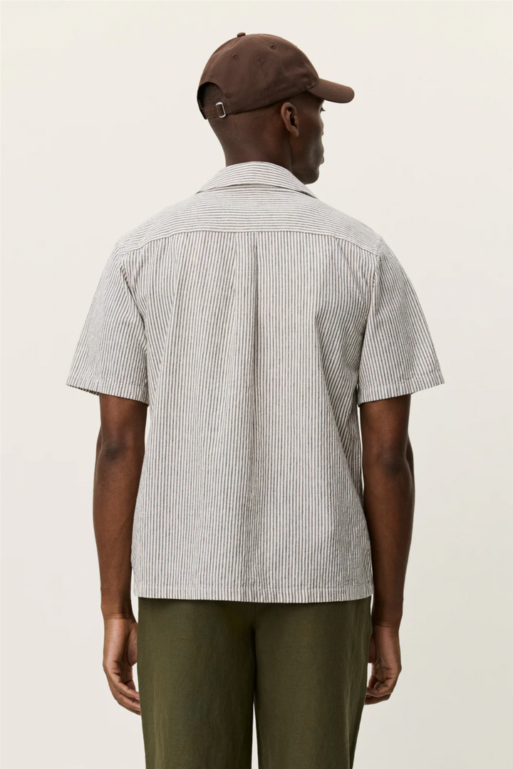 Lukas Stripe Cotton Linen SS Shirt Teak Brown