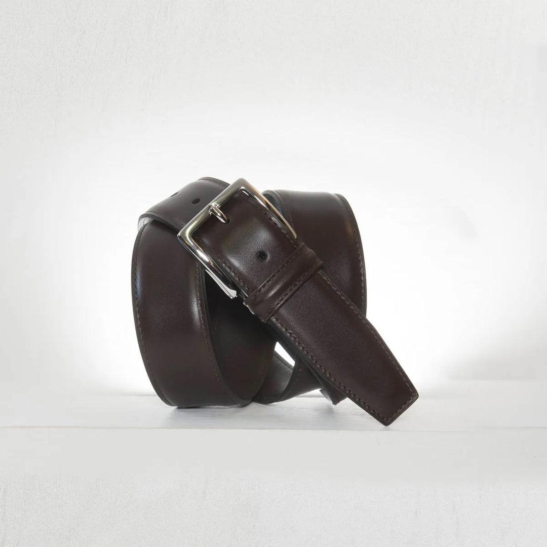 Classic Stitched Leather Belt Dark Brown 3,5 cm