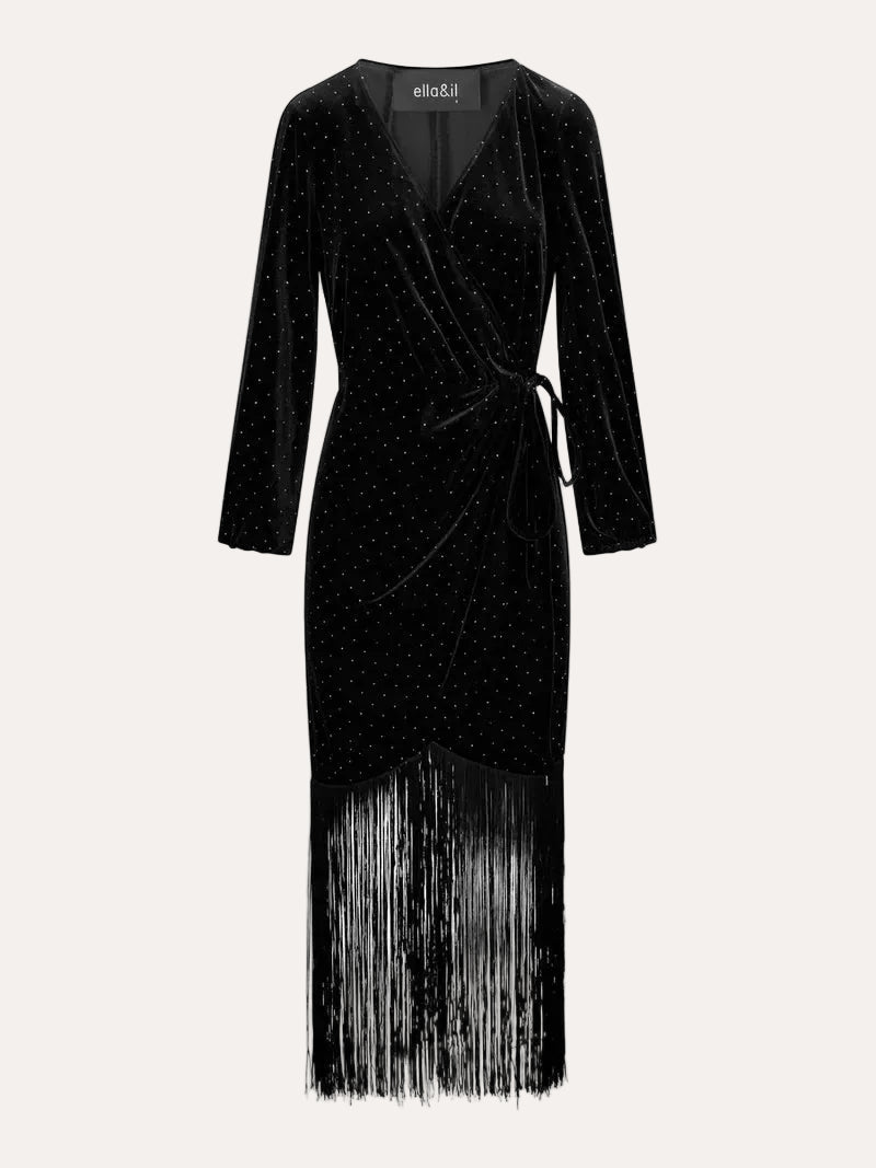 Sine Stud Velour Dress - Black