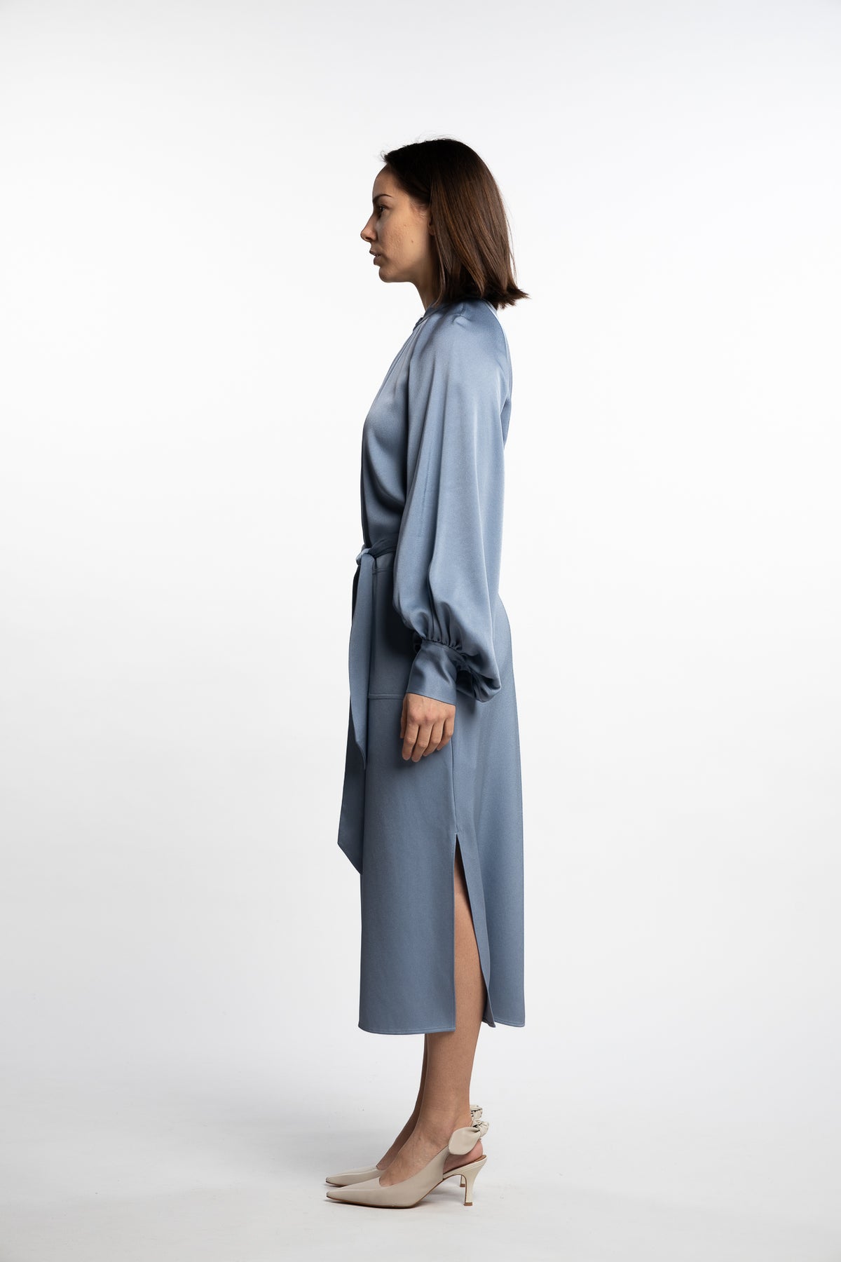 Belted Longsleeve Dress- Air Blue