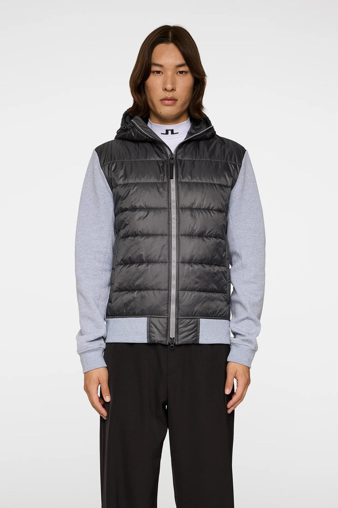 Seth Hybrid Zip Hood Medium Grey Melange