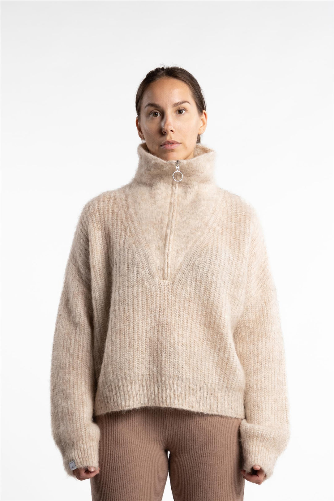 Florie Brushed Zip Knit- Warm Sand