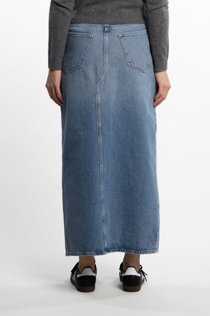 Denim Long Skirt- Mid Blue