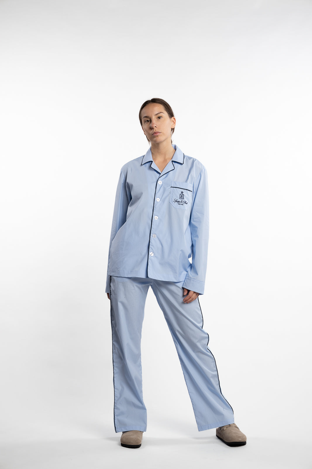 Vendome Pyjama Shirt - Sky Blue White