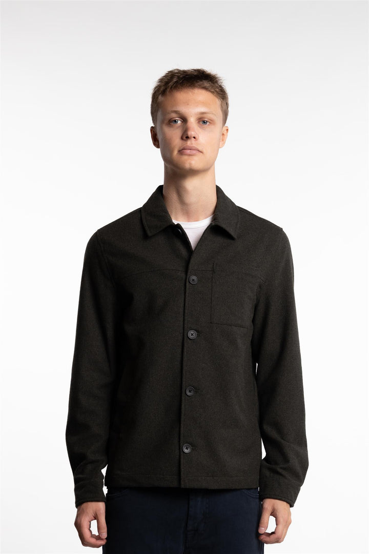 Cropped Length Overshirt Dark Army Melange