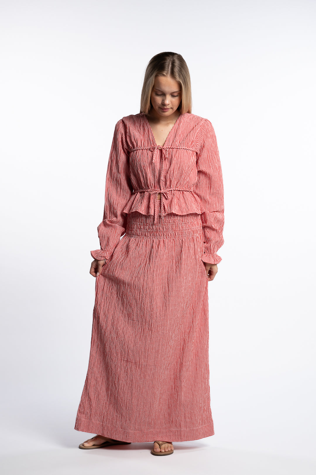 Indiana string blouse- Poppy Red Checked