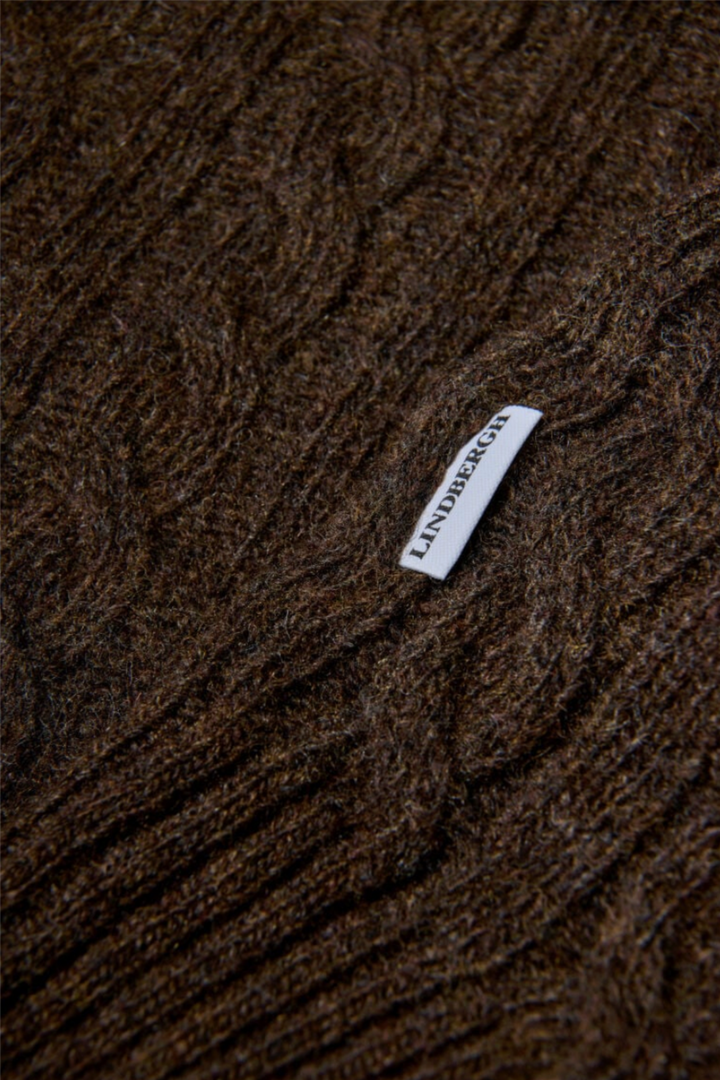 Lambswool Raglan Cable O-Neck Dk Brown Mel