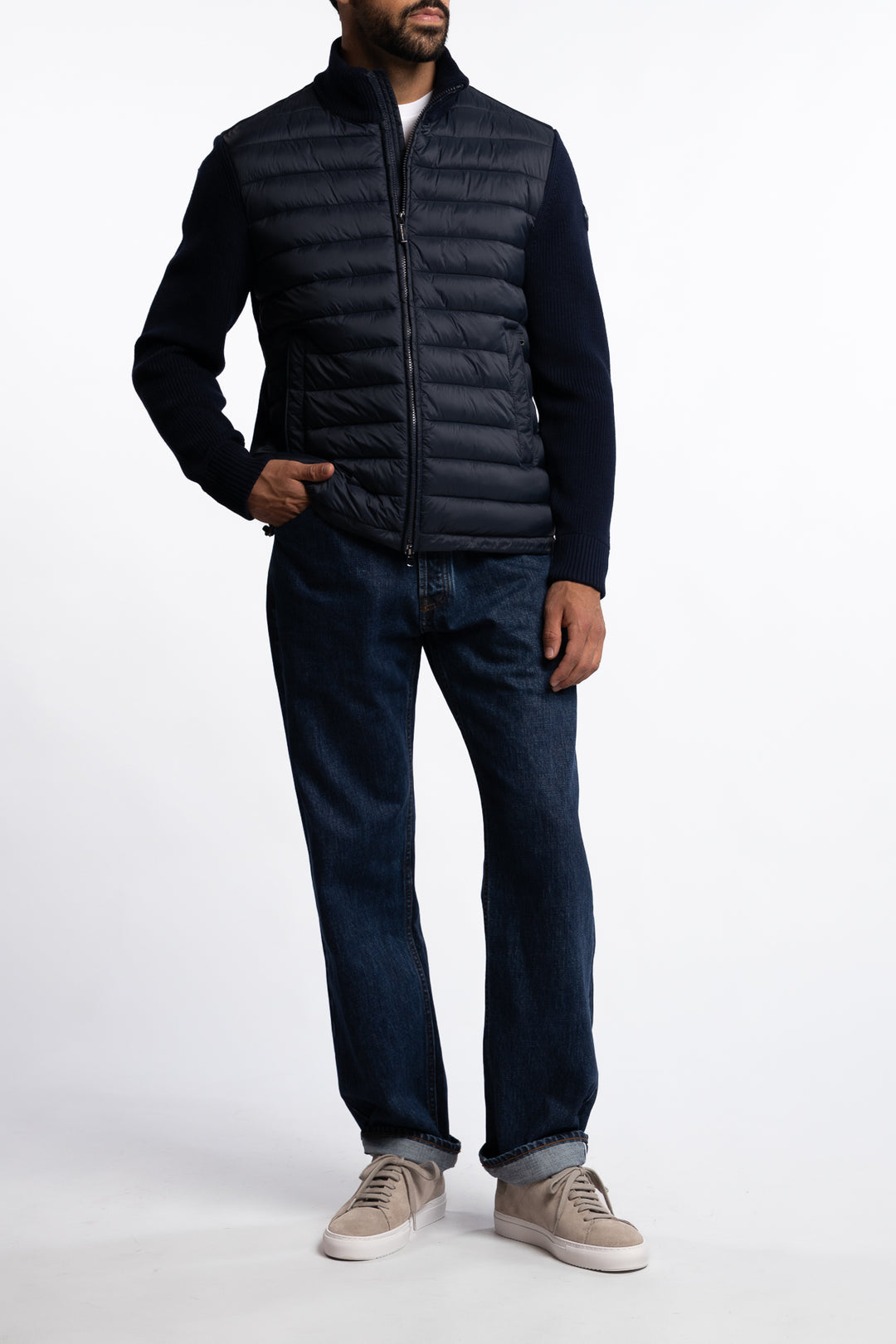 Multi Material Padded Hybrid Jacket Navy