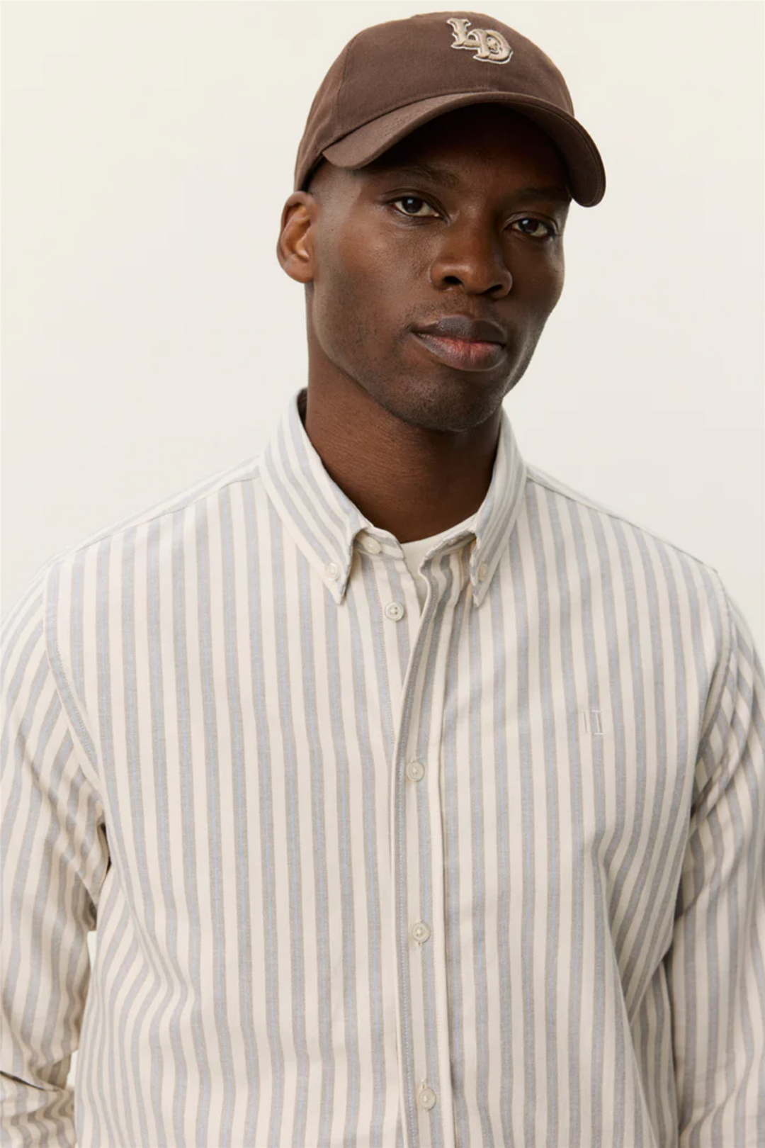 Konrad Striped Oxford Shirt Eggnog White