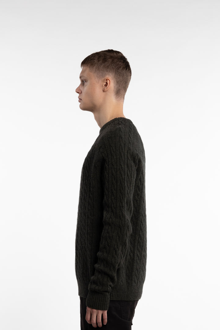 Lambswool Raglan Cable O-Neck Army