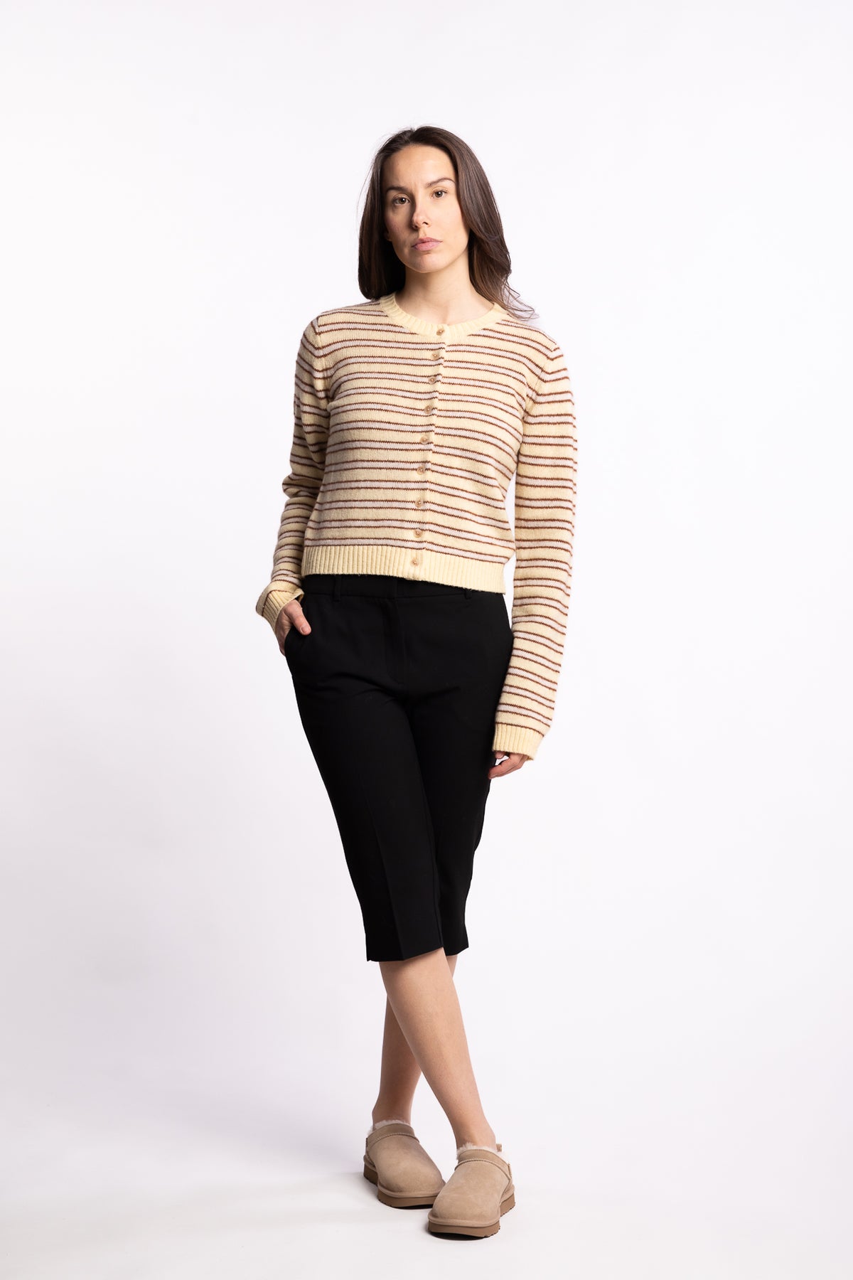 Stripe Wool Cardigan- Lt Yellow Stripe