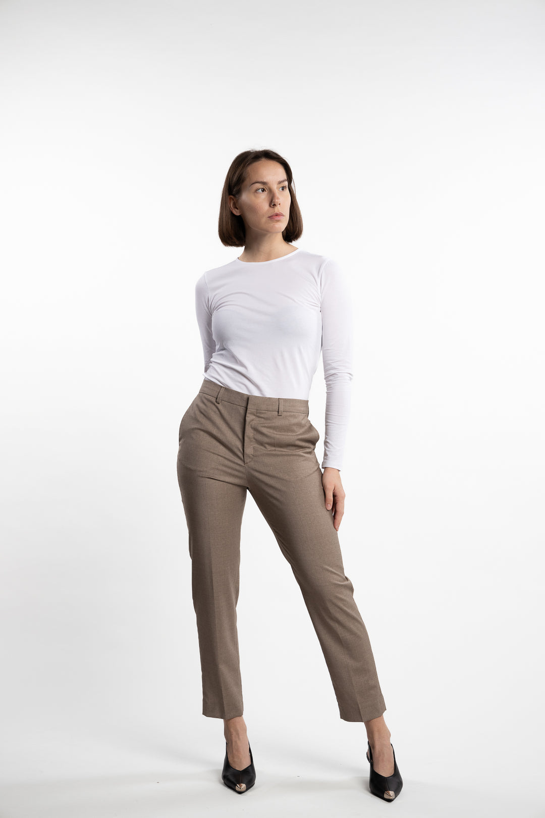 Emma Cropped Cool Wool Trousers- Faded Khaki