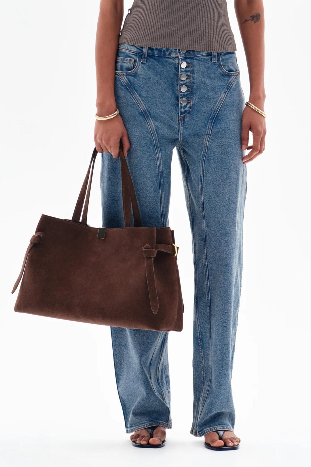 Gyoza Tote- Chocolate Suede