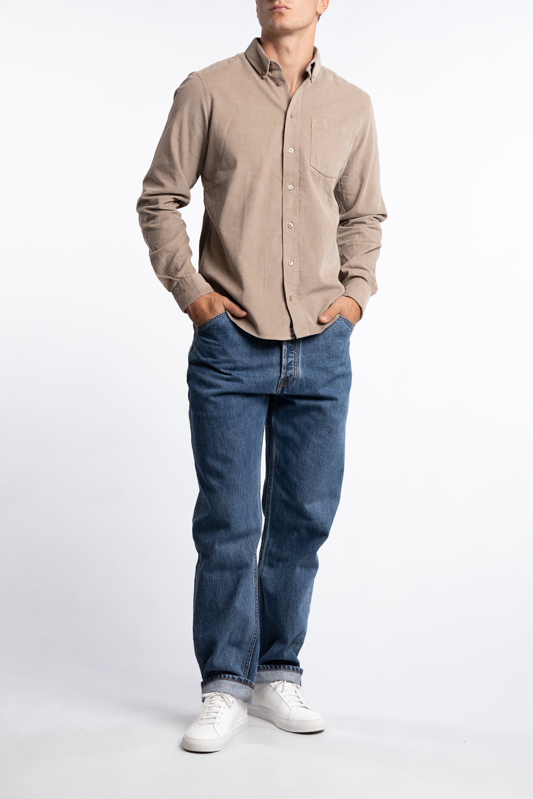 Anton LS BD Baby Cord Shirt Beige