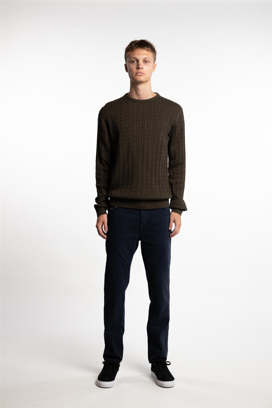 O-neck Cable Knit Army Mel