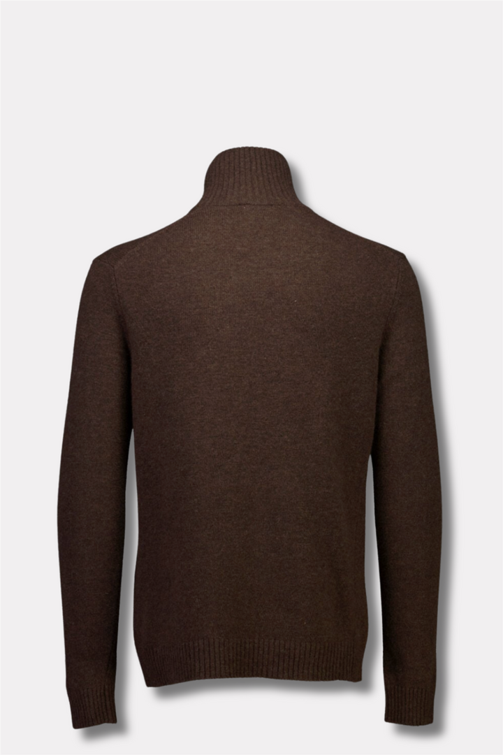 Lambswool Half Zip Knit Dk Brown Mel