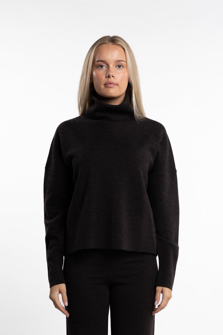 Tyra Merino Sweater-  Dark Brown Melange